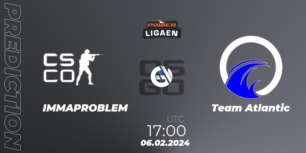 Pronósticos IMMAPROBLEM - Team Atlantic. 06.02.2024 at 17:00. Dust2.dk Ligaen Season 25 - Counter-Strike (CS2)