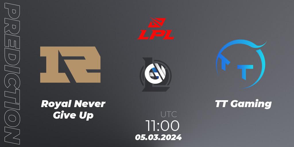 Pronósticos Royal Never Give Up - TT Gaming. 05.03.24. LPL Spring 2024 - Group Stage - LoL