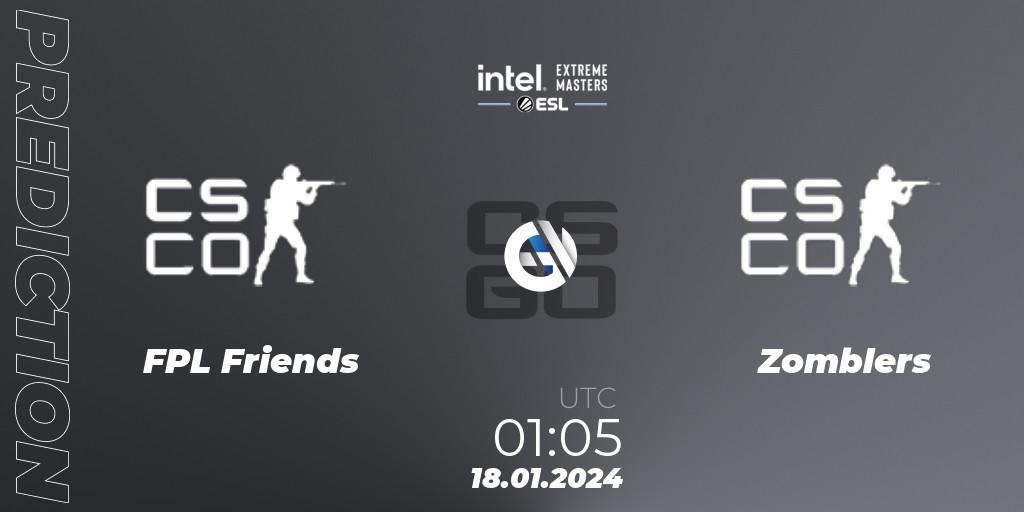 Pronósticos FPL Friends - Zomblers. 18.01.2024 at 01:05. Intel Extreme Masters China 2024: North American Open Qualifier #2 - Counter-Strike (CS2)
