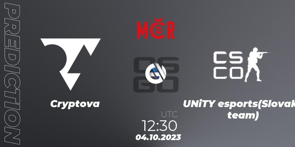 Pronósticos Cryptova - UNITY Esports. 04.10.23. Tipsport Cup Prague Fall 2023: Online Stage - CS2 (CS:GO)