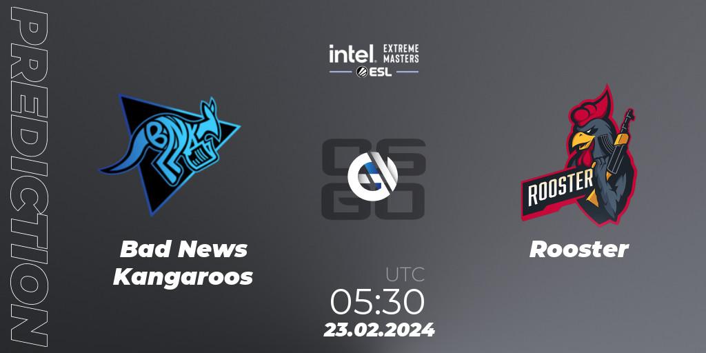 Pronósticos Bad News Kangaroos - Rooster. 23.02.24. Intel Extreme Masters Dallas 2024: Oceanic Closed Qualifier - CS2 (CS:GO)