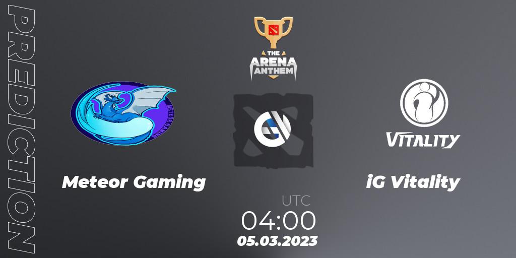 Pronósticos Meteor Gaming - iG Vitality. 05.03.2023 at 04:17. The Arena Anthem - Dota 2