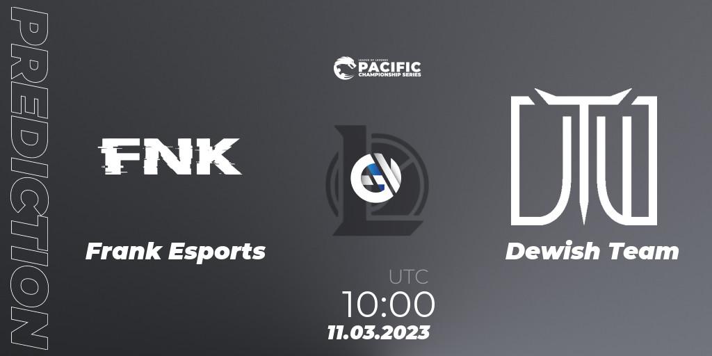 Pronósticos Frank Esports - Dewish Team. 11.03.2023 at 10:00. PCS Spring 2023 - Group Stage - LoL