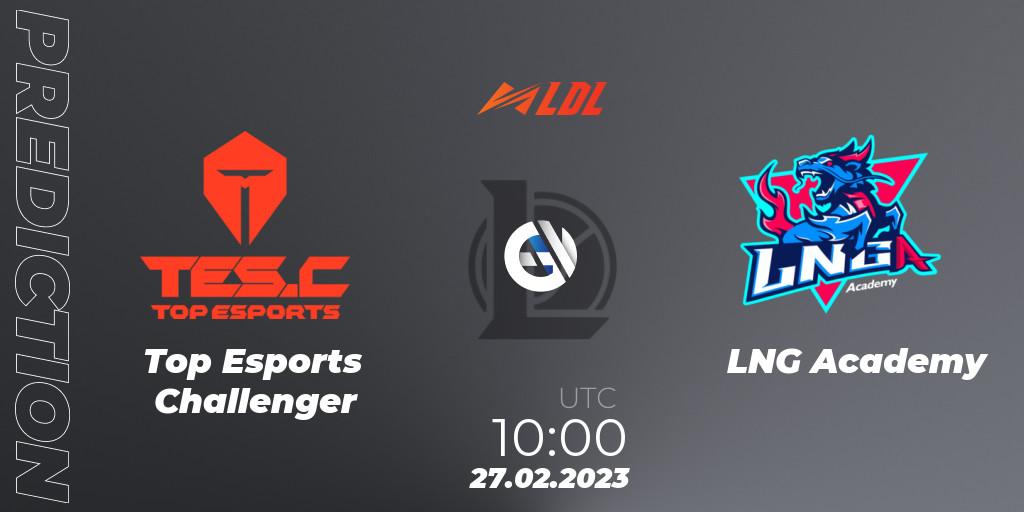 Pronósticos Top Esports Challenger - LNG Academy. 27.02.2023 at 10:00. LDL 2023 - Regular Season - LoL