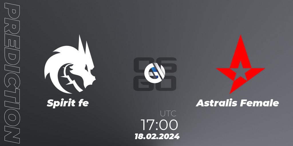 Pronósticos Spirit fe - Astralis Female. 18.02.2024 at 17:00. ESL Impact League Season 5: European Division - Open Qualifier #2 - Counter-Strike (CS2)