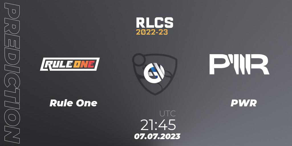 Pronósticos Rule One - PWR. 07.07.2023 at 22:00. RLCS 2022-23 Spring Major - Rocket League