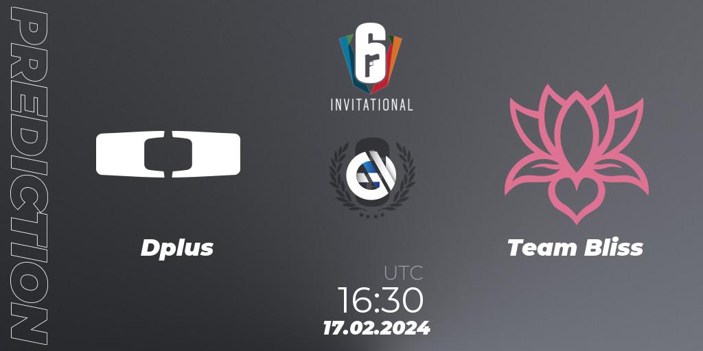 Pronósticos Dplus - Team Bliss. 17.02.2024 at 15:45. Six Invitational 2024 - Group Stage - Rainbow Six