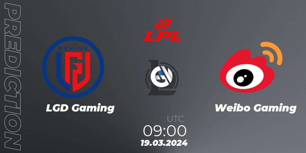 Pronósticos LGD Gaming - Weibo Gaming. 19.03.24. LPL Spring 2024 - Group Stage - LoL