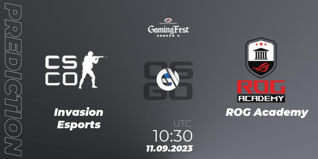 Pronósticos Invasion Esports - ROG Academy. 11.09.2023 at 10:30. Upthrust Esports GamingFest Season 3 - Counter-Strike (CS2)