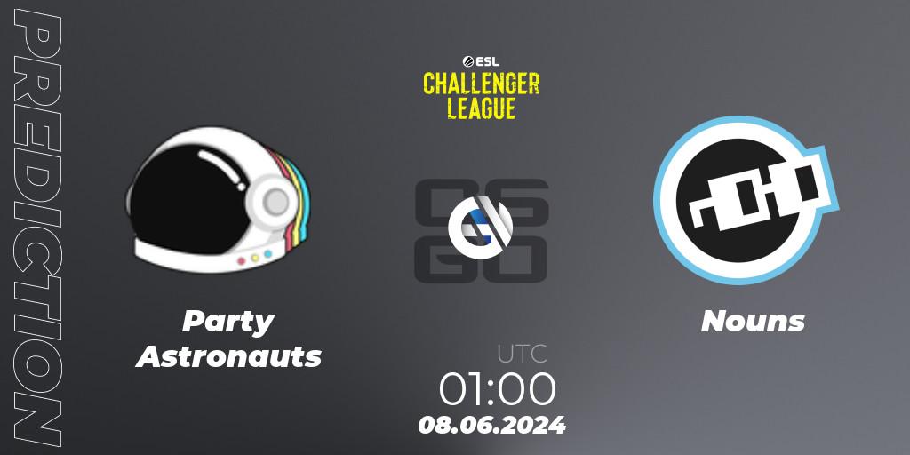 Pronósticos Party Astronauts - Nouns. 08.06.2024 at 01:00. ESL Challenger League Season 47: North America - Counter-Strike (CS2)