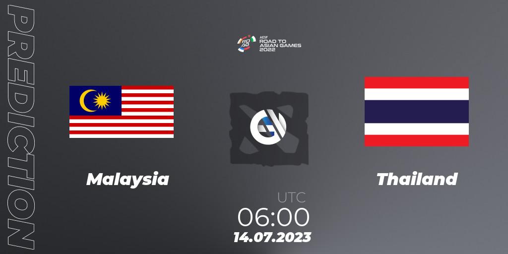 Pronósticos Malaysia - Thailand. 14.07.2023 at 06:00. 2022 AESF Road to Asian Games - Southeast Asia - Dota 2