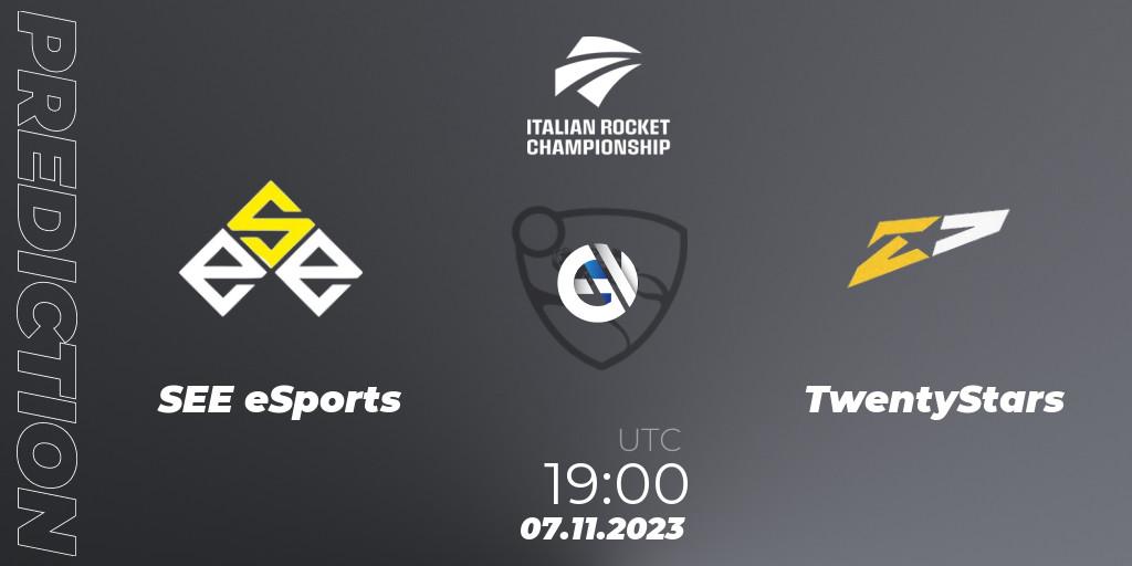 Pronósticos SEE eSports - TwentyStars. 07.11.2023 at 19:00. Italian Rocket Championship Season 11Serie A Relegation - Rocket League