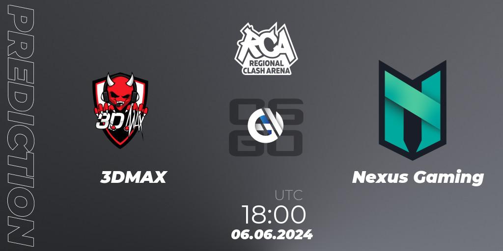Pronósticos 3DMAX - Nexus Gaming. 06.06.2024 at 18:00. Regional Clash Arena Europe - Counter-Strike (CS2)