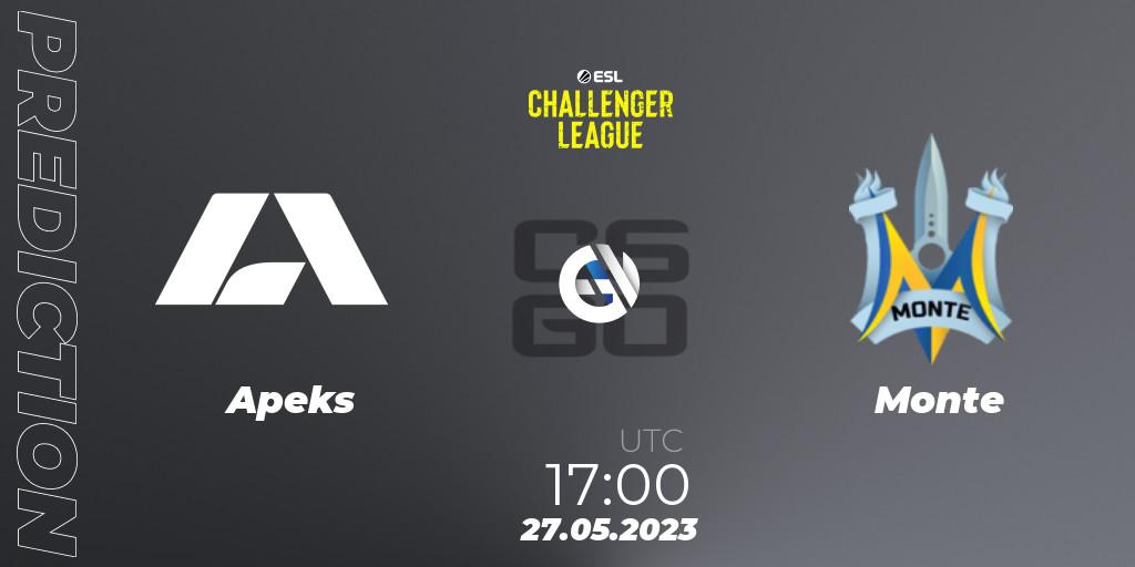 Pronósticos Apeks - Monte. 27.05.2023 at 17:00. ESL Challenger League Season 45: Europe - Counter-Strike (CS2)