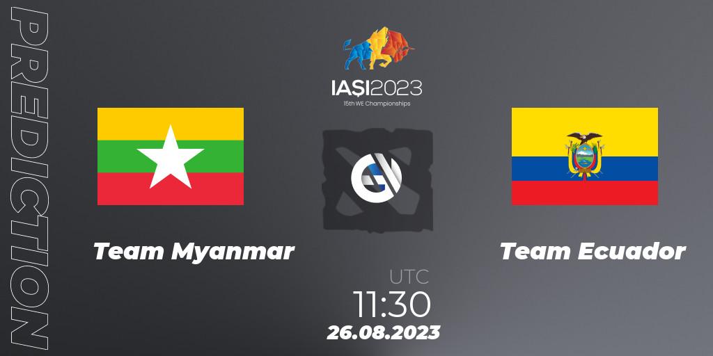 Pronósticos Team Myanmar - Team Ecuador. 26.08.2023 at 19:30. IESF World Championship 2023 - Dota 2