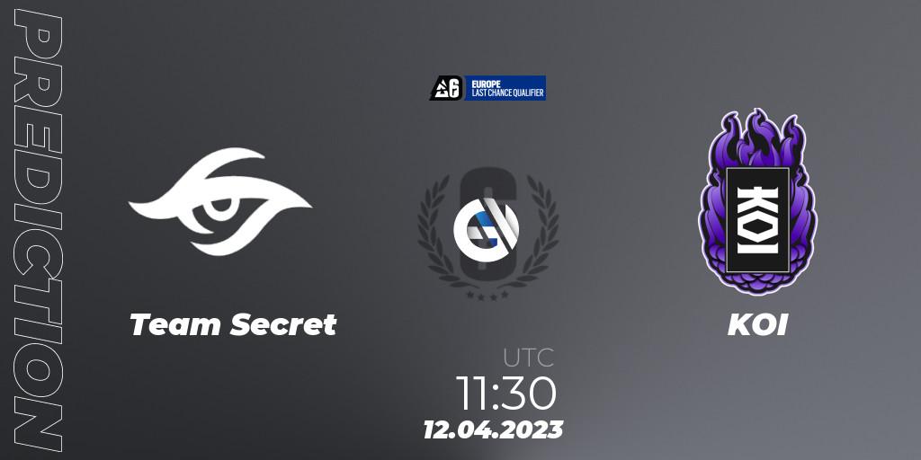 Pronósticos Team Secret - KOI. 12.04.2023 at 11:30. Europe League 2023 - Stage 1 - Last Chance Qualifiers - Rainbow Six