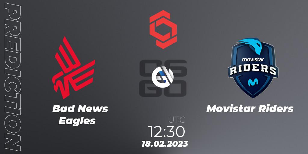 Pronósticos Bad News Eagles - Movistar Riders. 18.02.2023 at 12:30. CCT Central Europe Series Finals #1 - Counter-Strike (CS2)