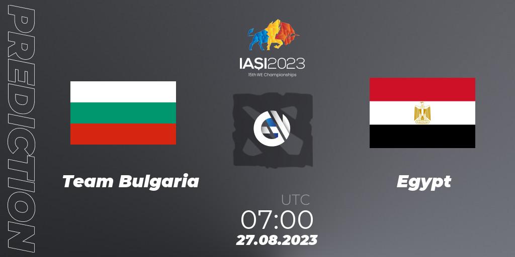 Pronósticos Team Bulgaria - Egypt. 27.08.2023 at 10:00. IESF World Championship 2023 - Dota 2