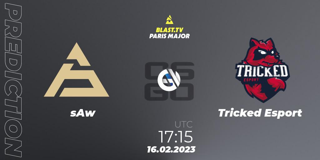 Pronósticos sAw - Tricked Esport. 16.02.2023 at 17:00. BLAST.tv Paris Major 2023 Europe RMR Closed Qualifier A - Counter-Strike (CS2)