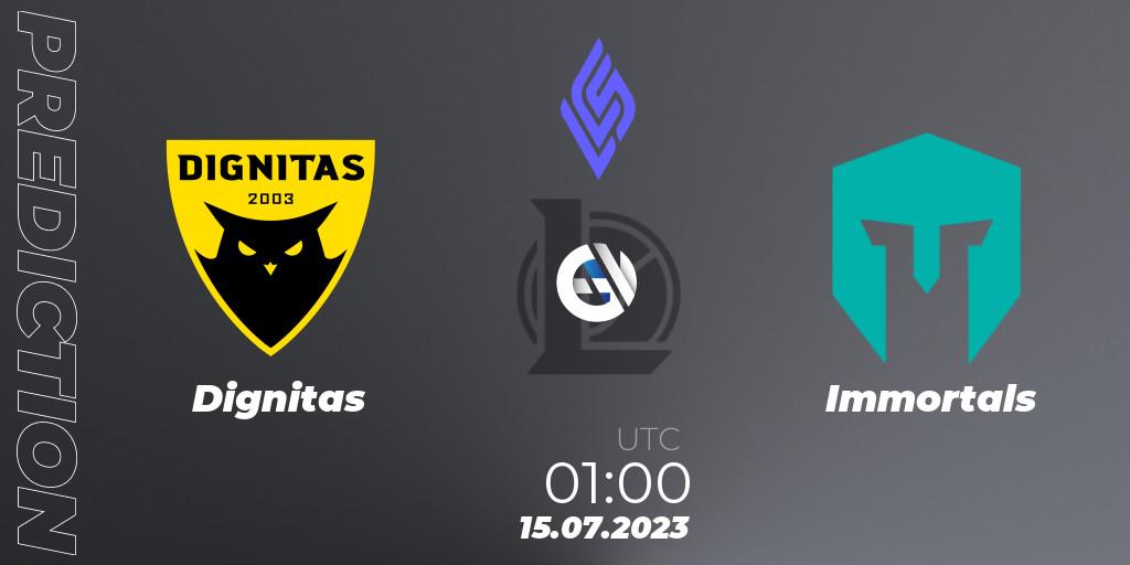 Pronósticos Dignitas - Immortals. 15.07.23. LCS Summer 2023 - Group Stage - LoL