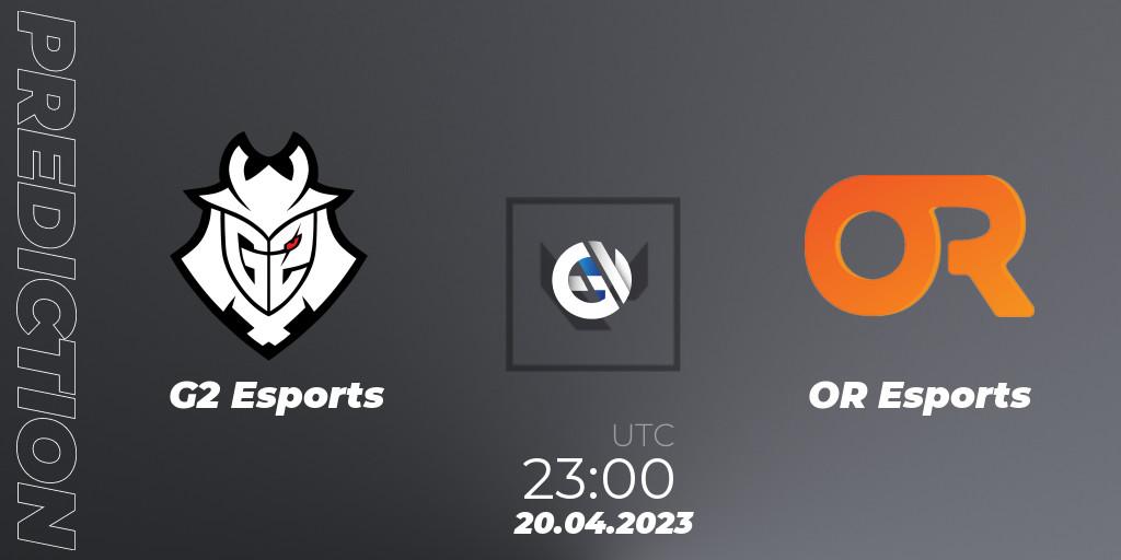 Pronósticos G2 Esports - OR Esports. 20.04.2023 at 22:45. VCL North America Split 2 2023 Group B - VALORANT