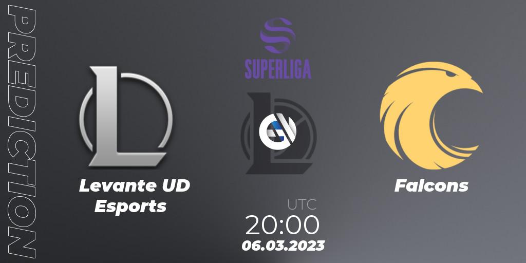 Pronósticos Levante UD Esports - Falcons. 06.03.2023 at 20:00. LVP Superliga 2nd Division Spring 2023 - Group Stage - LoL