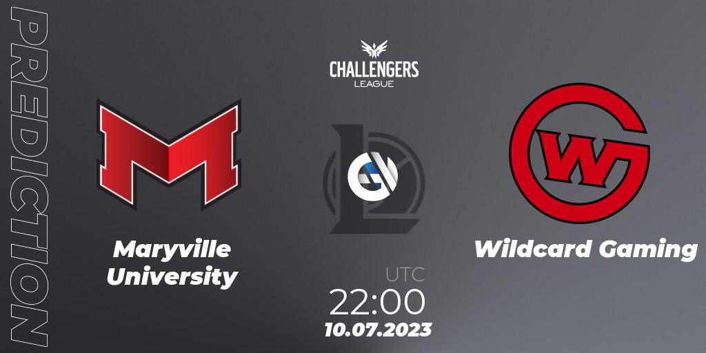 Pronósticos Maryville University - Wildcard Gaming. 10.07.2023 at 22:00. North American Challengers League 2023 Summer - Group Stage - LoL