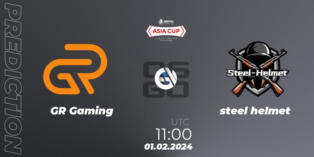 Pronósticos GR Gaming - steel helmet. 01.02.2024 at 11:45. 5E Arena Asia Cup Spring 2024 - BLAST Premier Qualifier - Counter-Strike (CS2)