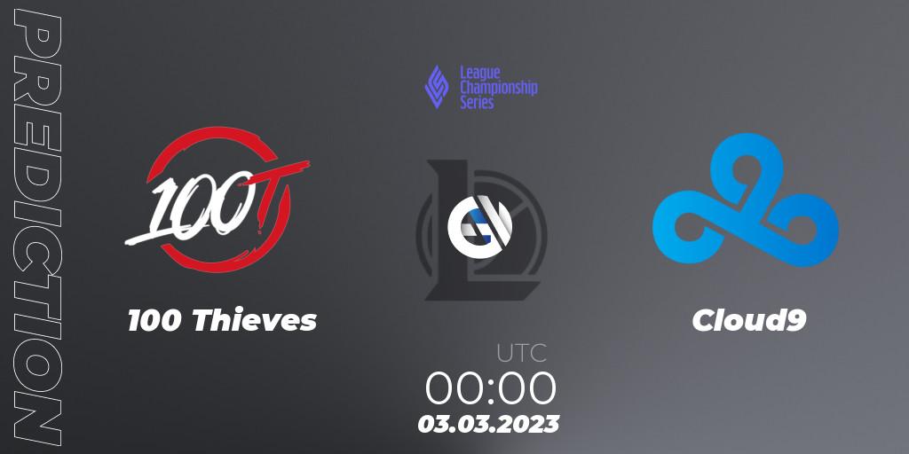 Pronósticos 100 Thieves - Cloud9. 03.03.23. LCS Spring 2023 - Group Stage - LoL