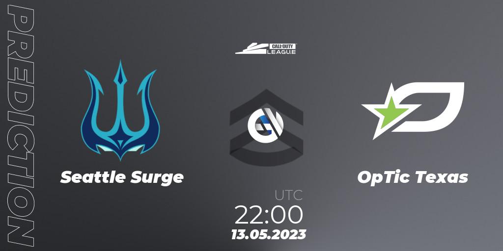 Pronósticos Seattle Surge - OpTic Texas. 13.05.2023 at 22:00. Call of Duty League 2023: Stage 5 Major Qualifiers - Call of Duty