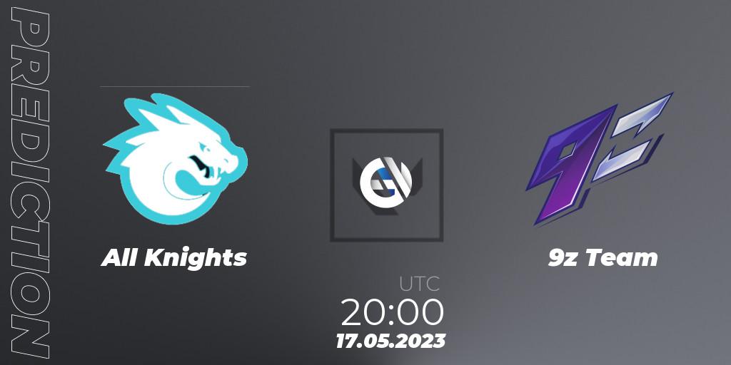 Pronósticos All Knights - 9z Team. 17.05.2023 at 20:00. VALORANT Challengers 2023: LAS Split 2 - Regular Season - VALORANT