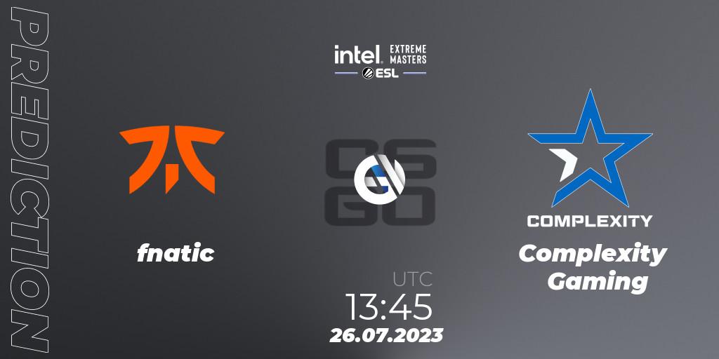 Pronósticos fnatic - Complexity Gaming. 26.07.23. IEM Cologne 2023 - Play-In - CS2 (CS:GO)