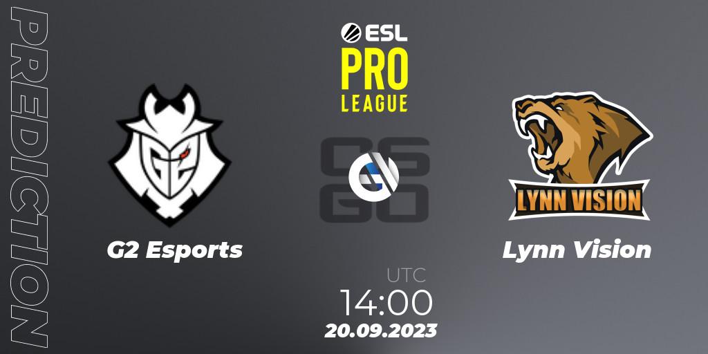 Pronósticos G2 Esports - Lynn Vision. 20.09.2023 at 14:00. ESL Pro League Season 18 - Counter-Strike (CS2)