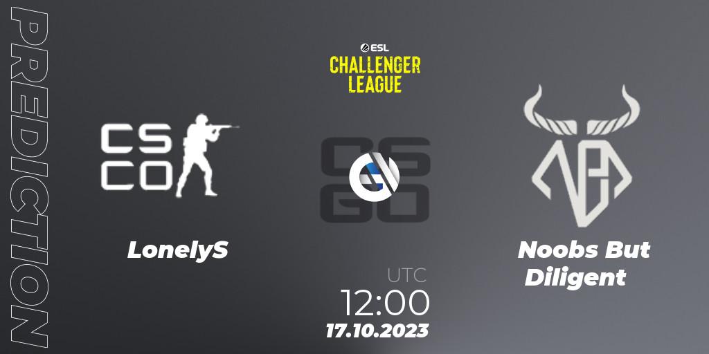 Pronósticos LonelyS - Noobs But Diligent. 17.10.2023 at 12:00. ESL Challenger League Season 46: Asia-Pacific - Counter-Strike (CS2)