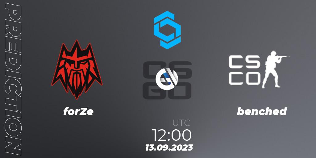 Pronósticos forZe - benched. 13.09.2023 at 12:00. CCT East Europe Series #2 - Counter-Strike (CS2)