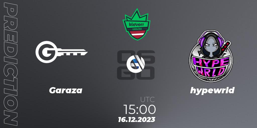 Pronósticos Garaza - hypewrld. 16.12.2023 at 15:00. kleverr Virsliga Season 1 Finals - Counter-Strike (CS2)