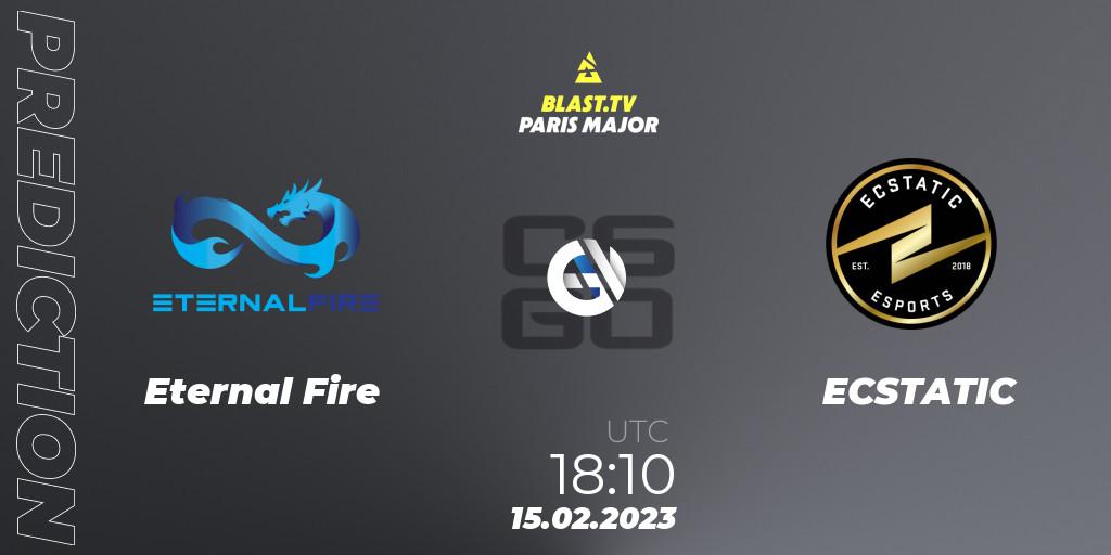 Pronósticos Eternal Fire - ECSTATIC. 15.02.2023 at 18:30. BLAST.tv Paris Major 2023 Europe RMR Open Qualifier 2 - Counter-Strike (CS2)