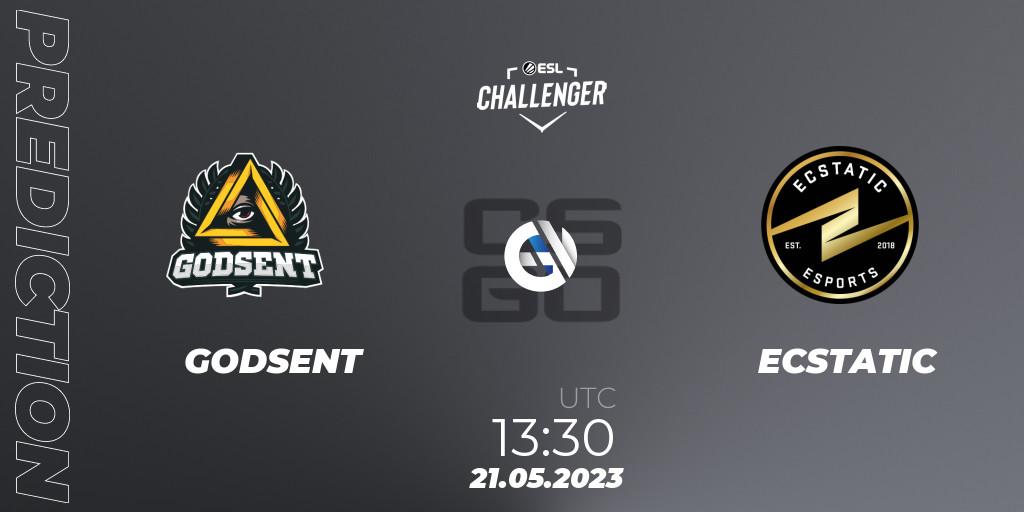 Pronósticos GODSENT - ECSTATIC. 21.05.2023 at 13:30. ESL Challenger Katowice 2023: European Qualifier - Counter-Strike (CS2)