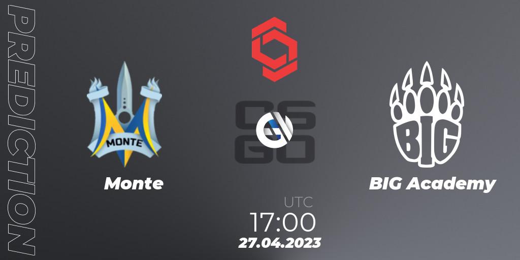 Pronósticos Monte - BIG Academy. 27.04.2023 at 17:25. CCT Central Europe Series #6 - Counter-Strike (CS2)
