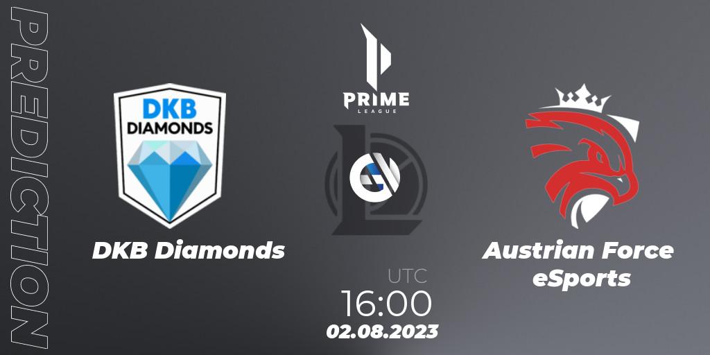 Pronósticos DKB Diamonds - Austrian Force eSports. 02.08.2023 at 16:00. Prime League 2nd Division Summer 2023 - LoL