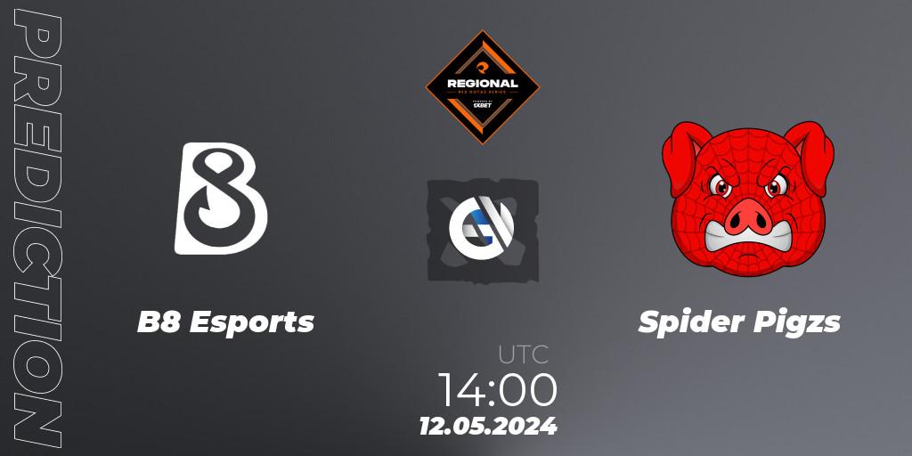 Pronósticos B8 Esports - Spider Pigzs. 12.05.2024 at 14:30. RES Regional Series: EU #2 - Dota 2