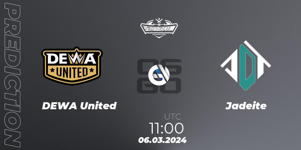 Pronósticos DEWA United - Jadeite. 06.03.2024 at 11:00. Asian Super League Season 2 - Counter-Strike (CS2)
