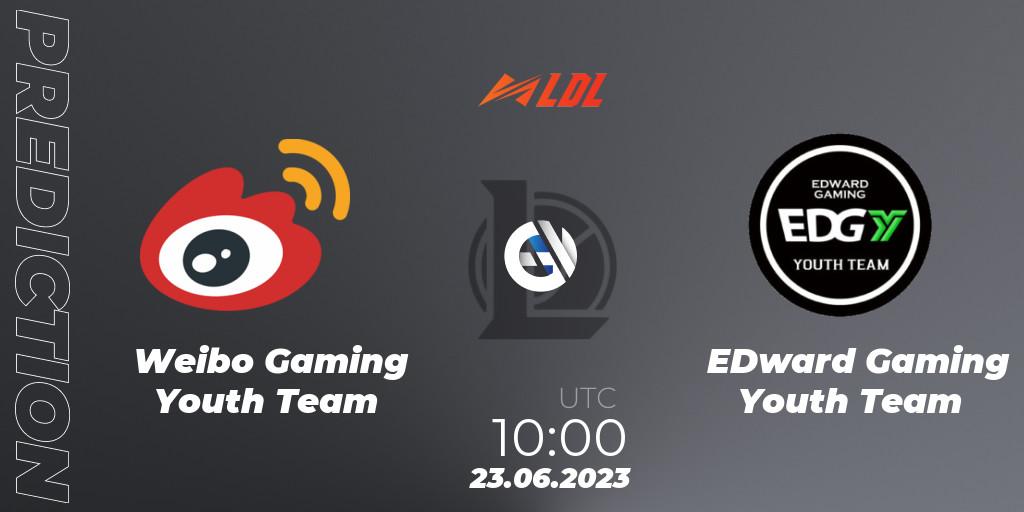 Pronósticos Weibo Gaming Youth Team - EDward Gaming Youth Team. 23.06.2023 at 11:00. LDL 2023 - Regular Season - Stage 3 - LoL