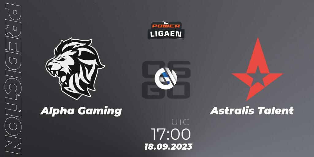Pronósticos Alpha Gaming - Astralis Talent. 18.09.23. POWER Ligaen Season 24 Finals - CS2 (CS:GO)
