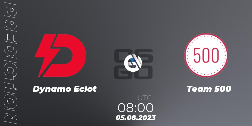 Pronósticos Dynamo Eclot - Team 500. 05.08.2023 at 08:00. European Pro League Season 10: Division 2 - Counter-Strike (CS2)