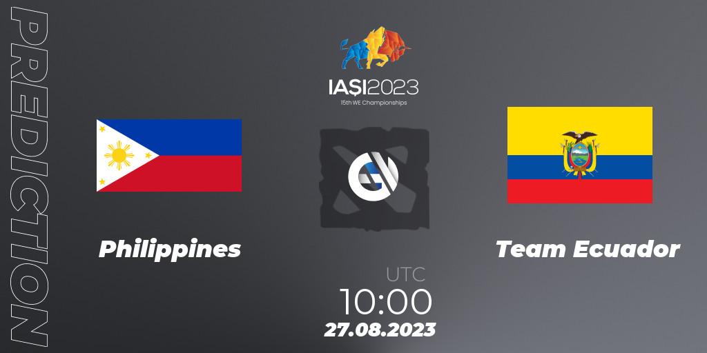 Pronósticos Philippines - Team Ecuador. 27.08.2023 at 13:00. IESF World Championship 2023 - Dota 2