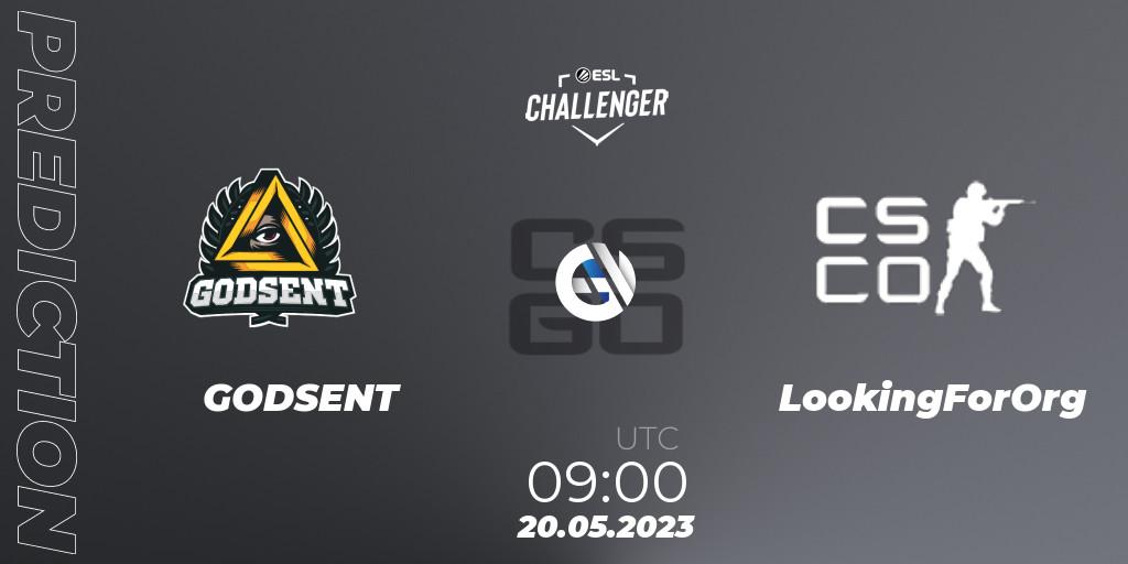Pronósticos GODSENT - LookingForOrg. 20.05.2023 at 09:00. ESL Challenger Katowice 2023: European Qualifier - Counter-Strike (CS2)