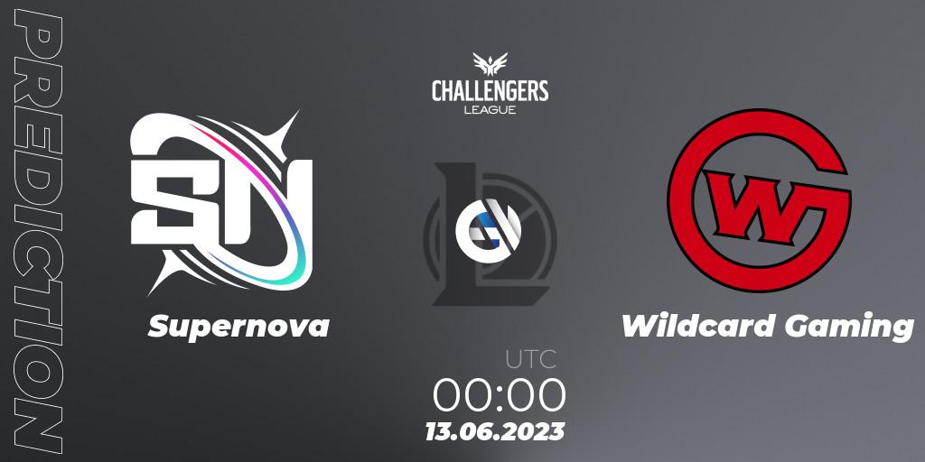 Pronósticos Supernova - Wildcard Gaming. 13.06.2023 at 00:00. North American Challengers League 2023 Summer - Group Stage - LoL