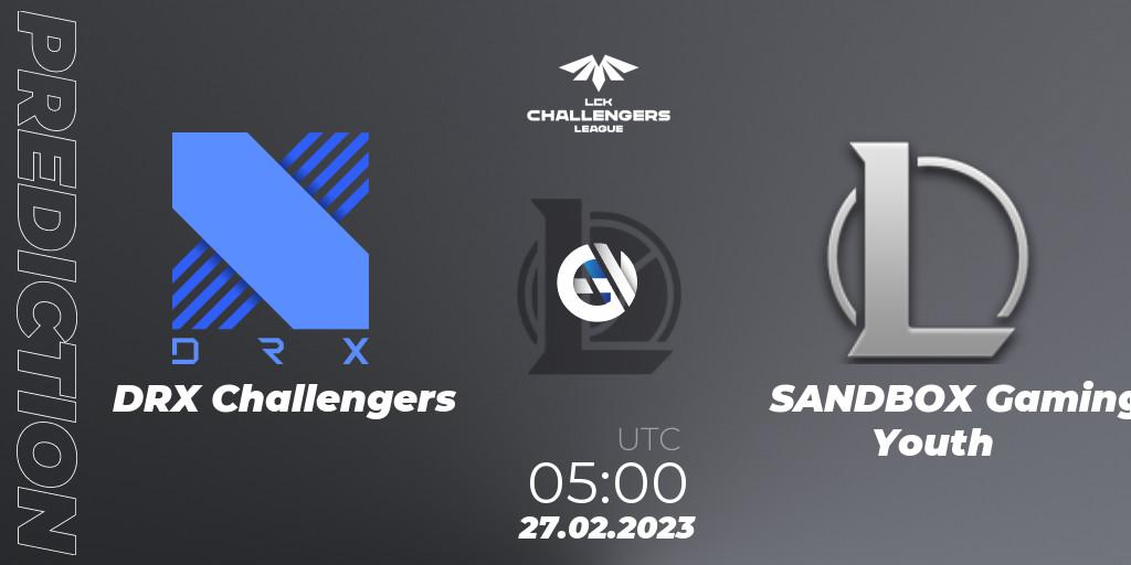 Pronósticos DRX Challengers - SANDBOX Gaming Youth. 27.02.2023 at 05:00. LCK Challengers League 2023 Spring - LoL