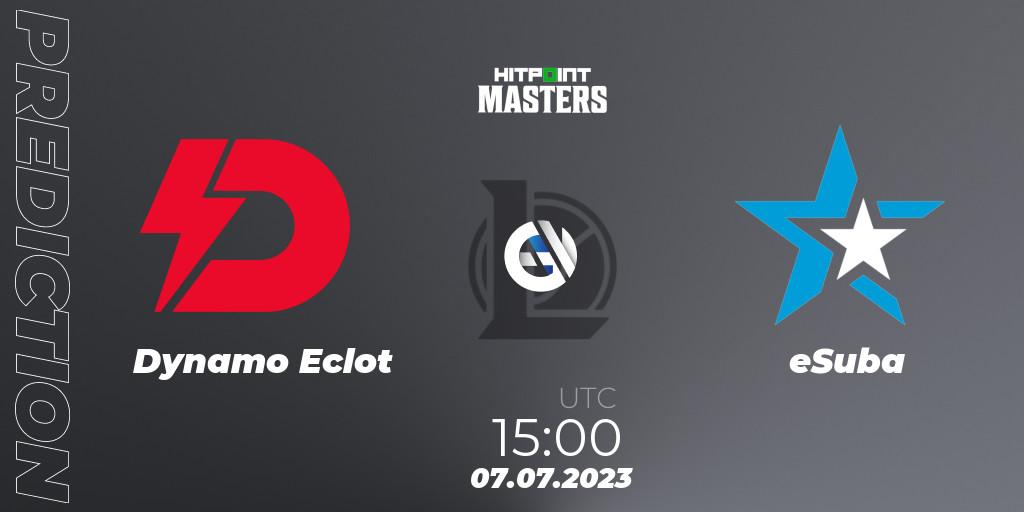 Pronósticos Dynamo Eclot - eSuba. 07.07.2023 at 15:00. Hitpoint Masters Summer 2023 - Group Stage - LoL